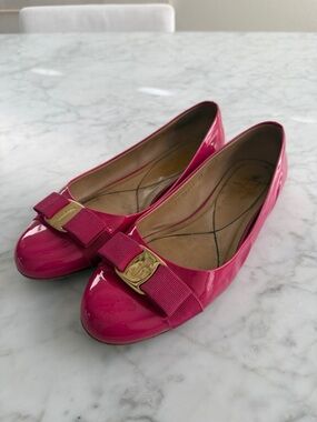 Salvatore Ferragamo Varina Pink Patent Bow Ballet Flats